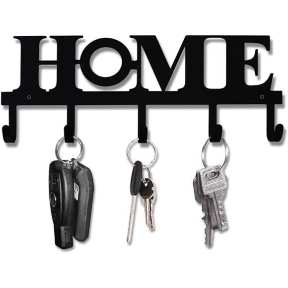 Key Holder Black Metal Wall Mount Vintage Keys Hook Home Decor Rustic Western - Picture 1 of 6